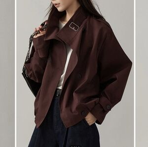 Commense Vintage-Look Loose Trench Coat Burgundy NWT Size Small